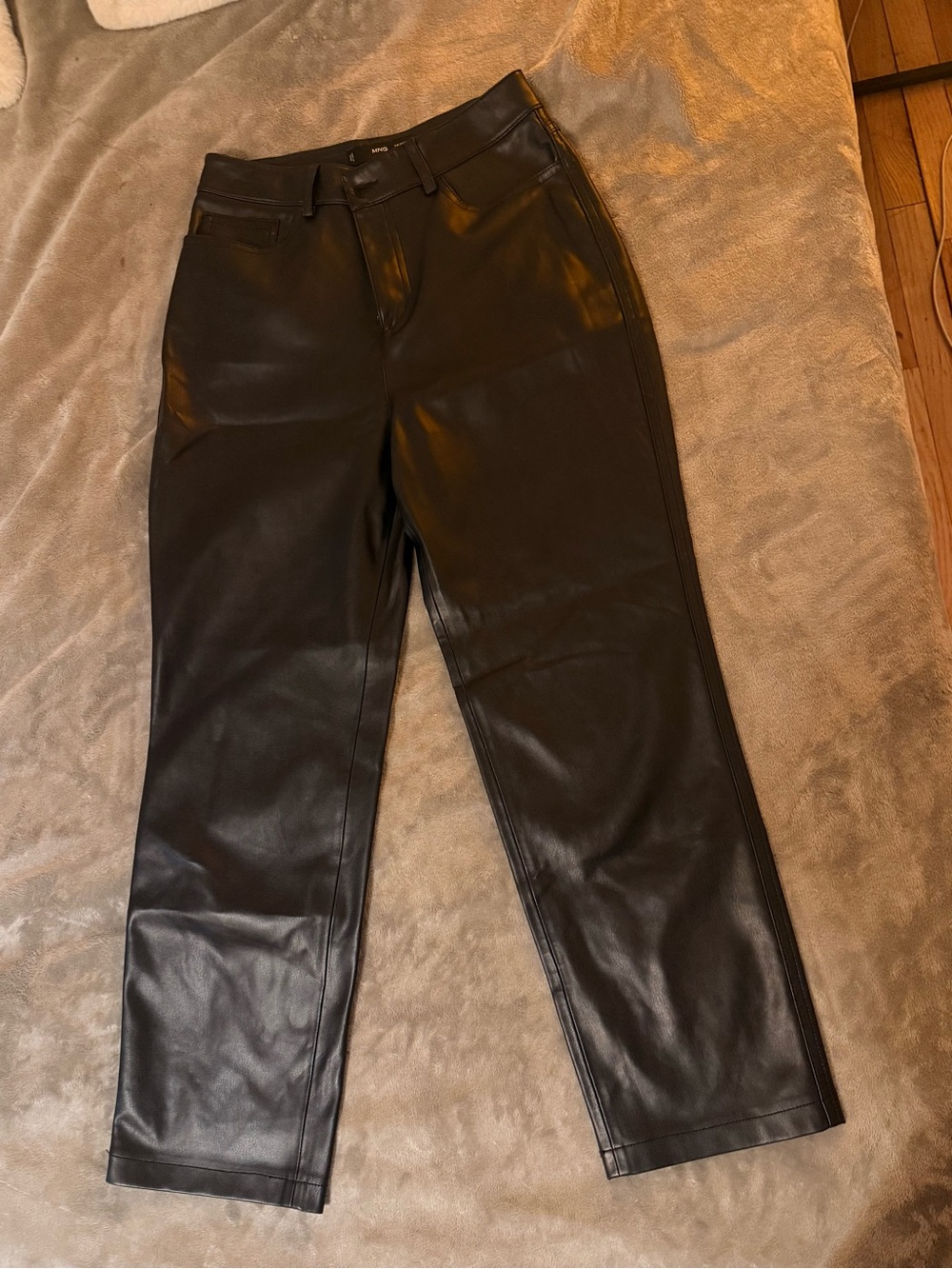 Mango Black Faux Leather Straight-Leg Pants